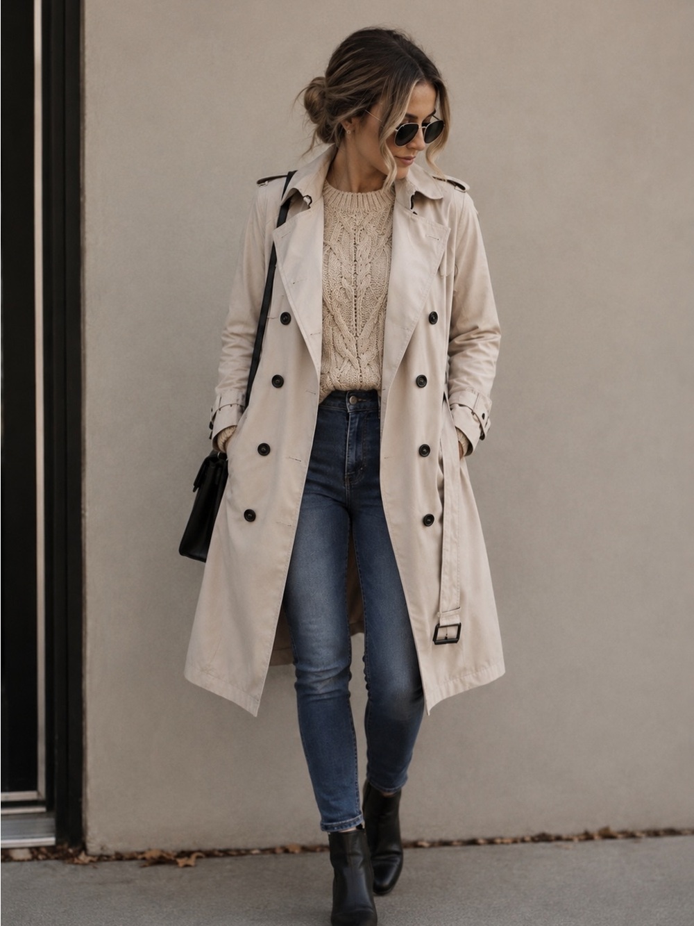 Classic Beige Trench Coat - Women's Double-Breasted Coat